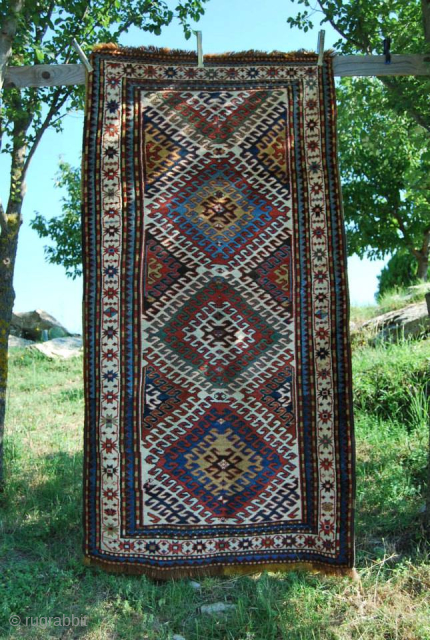Karabagh rug.
Cm 115c220.
End 19th century.
High pile.
Some old restorations.
Great pattern, great colors, great condition, great everything......
Please email carlokocman@gmail.com

More photos and infos here: https://www.facebook.com/media/set/?set=a.10151816614804258.1073741878.358259864257&type=3
           