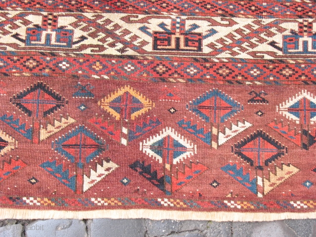yomud - main carpet - 1850-1900 - cm 324x213 - some small stains, some old minor restorations, but with great, colorful elems/ends and with lot of aura/charisma - a real, rare collection  ...