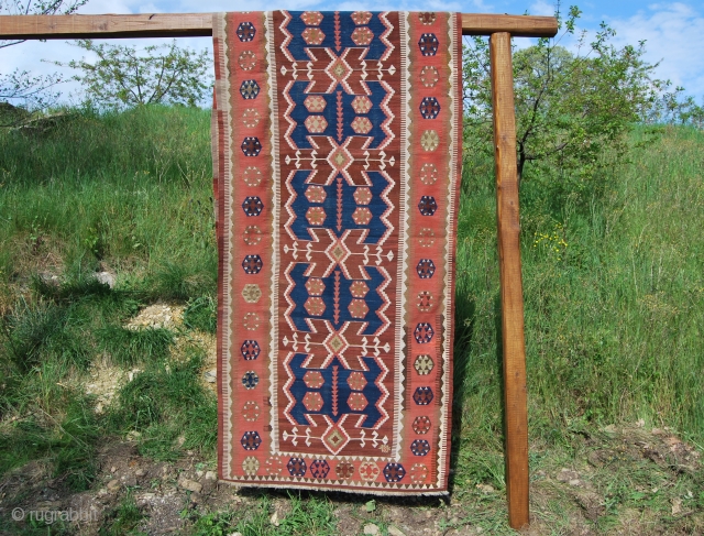 Obruk, Konya area, antique kilim. Cm 125x380. Late 19th or early 20th century. In good condition, a few old restorations, some moth bites. Must leave warehouse, unbeatable price. Pics shot this afternoon  ...