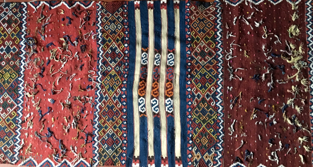 Eastern Anatolia Malatya wedding kilim strip. 
Most probably Sinanli tribal group work. 
Size is cm 88x372. Datable end 19th/early20th century. 
In mint condition. 
Great, natural colors. Lots of "dileks"/wishes.
Please email carlokocman@gmail.com  