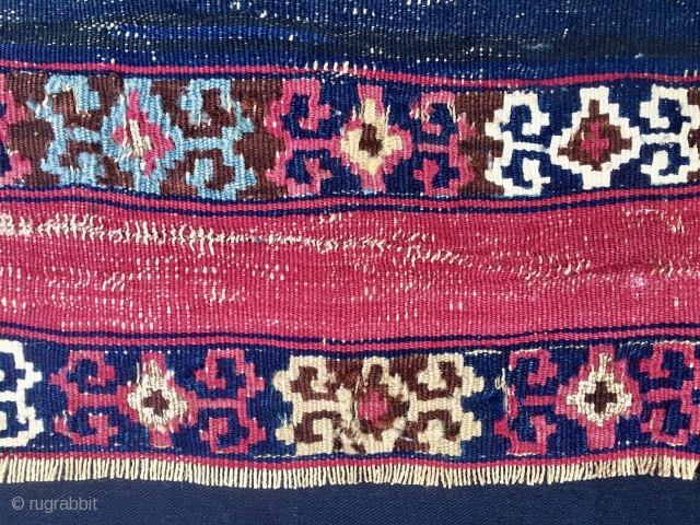 Grrr.......one more fragment! Right, but haver a look, it's not that bad. Eastern Anatolia Sinanli tribal group kilim fragment. Cm 66x66. Datable to 1840/1860 imho. Wool, cotton, silver metal thread. Great colors,  ...