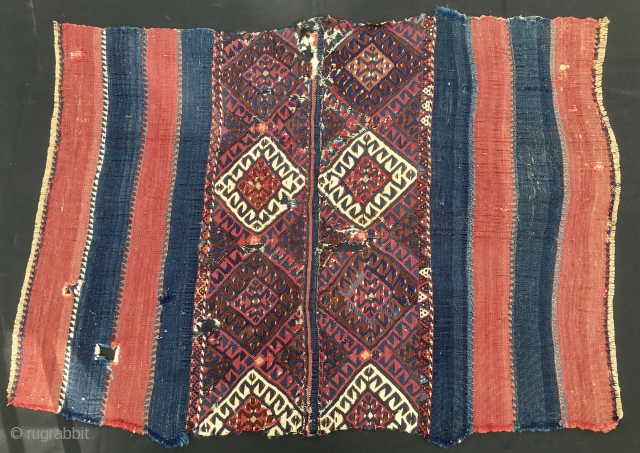 Eastern Anatolia. Malatya area. This is a Sinanli tribe cuval. It's a special one. Weftless sumack with stripes in two colors only: red & blue. Cochineal red and indigo blue, glorious colors,  ...