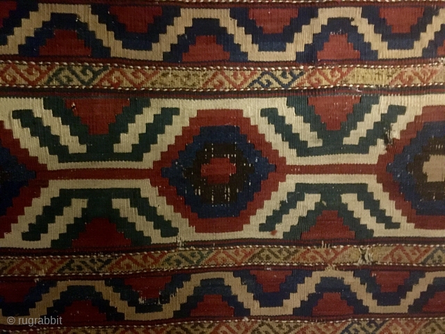 Caucasian mafrash long panel. It should be Kazak Bordjalu. Cm 50x104. Make it a wonderful bed side rug or hang it. Antique & cheap. Condition issues apply, see pics.    