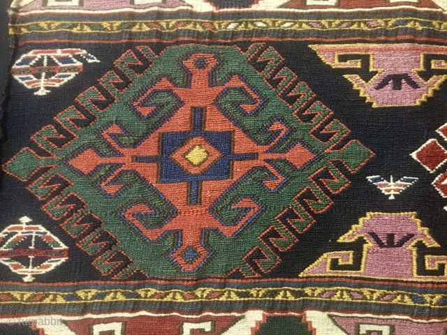 Super Shasavsan sumack mafrash end panel. Cm 44x55. Over 100 years old. Very fine weave, among the very best by this great group. Fantastic, deep saturated natural colors. See the greens, the  ...