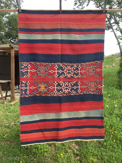 East Anatolian open cuval. Cm 105x160 ca. Late 19th, early 20th c. Great natural dyes. Archaic, interesting pattern. Good condition.             