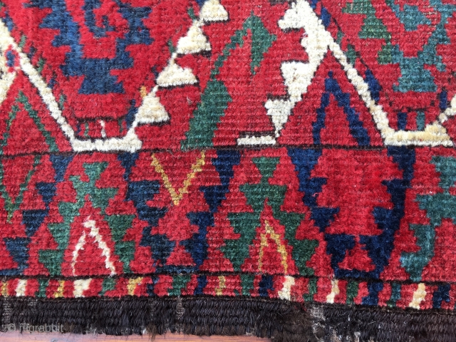 Turkmen Ersari rug fragment. Cm 67/77x177. Early 19th c. Great colors.                      