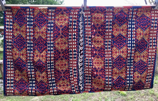 Eastern Anatolia saddle bag/heybe. Size is cm 73x126. Roughly a hundred years old. In mint condition, never used. Lovely natural saturated colors. Typical pattern. Attributed to Kagizman area buy Marla Mallett. Collector's  ...