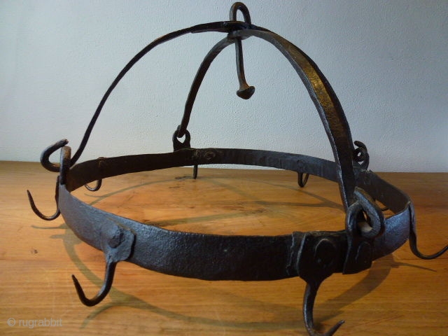 Something different: Wrought iron game rack. !9th century or earlier. Imho should be at least 200 years old. European. Hand forged. Size is cm 44 diameter. Weight is 3.5 kg ca. In  ...