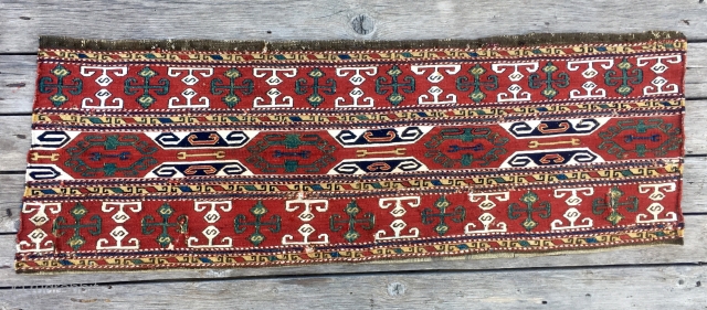 Sumack mafrash long panel. Caucasian, most likely Karabagh. Cm 40x120 ca. Good age, 1880 ca. Wonderful colors, great pattern. On the whole in a good condition. One of the nicest I had. 