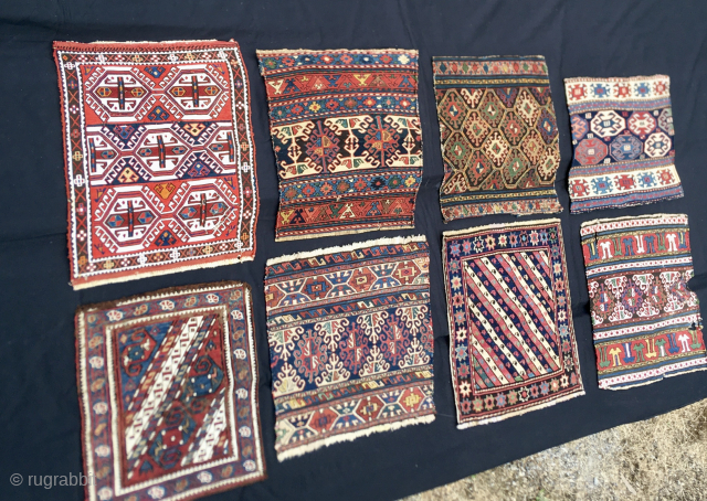 8 super bag faces, mostly Shahsavan, mostly sumack.
All antique, all with natural dyes, all in mainly good conditions.
Have a look, you will probably like any of these tribal jewels.
If interested let me  ...