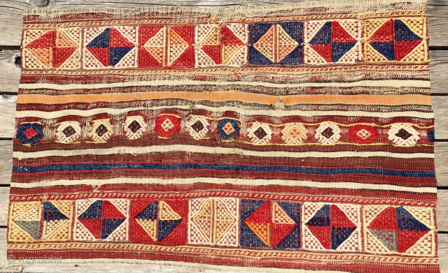 Bergama cicim fragment. Cm 60x94 ca. Probably 3rd q 19th c. Sweet, decorative piece from Western Anatolia. Natural dyes. One of two.           