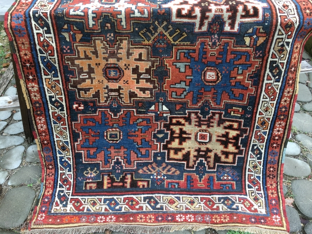 Northern Caucasus. Dagestan, land of mountains, 
Lesghistan, country of the Lesghi population.
Lesghi star design pile rug.
Cm 135x235.
Late 19th, early 20th century, good condition, high pile, few, old minor restorations.
Email to carlokocman@gmail.co  