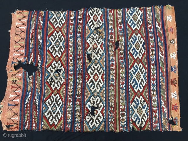 Big Central Anatolian hurc/bag face. Cm 102x138. end 19th century. Heavily embroidered. Wool and clearly visible cotton. Wonderful natural saturated colors. Condition issues. Needs loving care to shine again.    