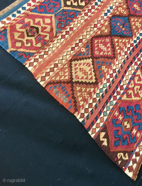 Malatya area, Eastern Anatolia, Turkey
Enjoy the color power! 
Wonderful antique natural color Sinanli tribal group bag face. 
Eastern Anatolia. 
m 69x73. 
See the fantastic cochineal, the lovely madder red & orange, the  ...