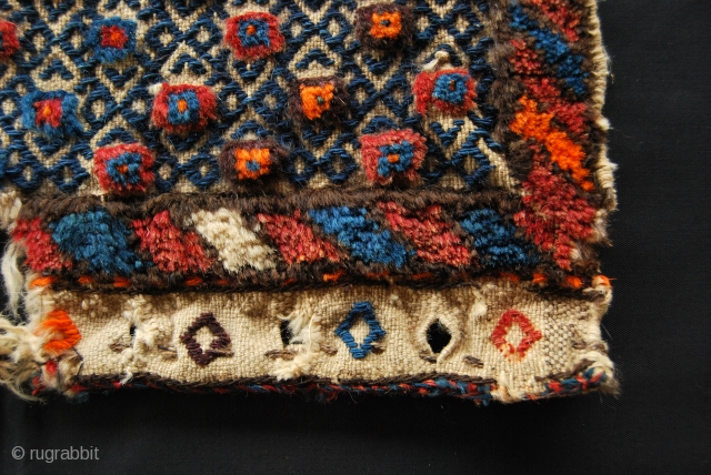 DARRESHURI QASHQAI KHORJIN/SADDLE BAG FACE Lovely, colorful khorjin or saddle bag face. Size is cm 50x46. Early 20th century. Attributed to to the Darreshuri sub tribe, Qashqai tribal group. Sweet, good colors,  ...