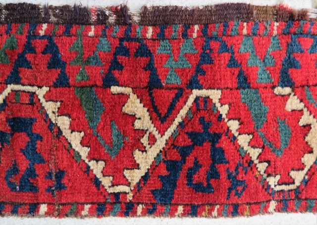 One more fantastic color "Salorish" Ersari main rug fragment. Size is cm 35x180. Early 19th c.                 