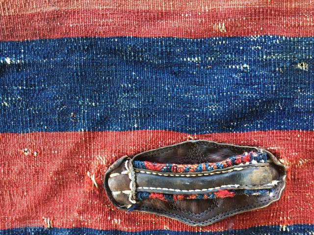 Kilim/sumack/leather mafrash end panels. Cm 45x65 ca each. Late 19th c. Unusual if not unique panels from a mafrash made out of two Eastern Anatolia cuvals/storage bags. Great colors. Great handles. Get  ...