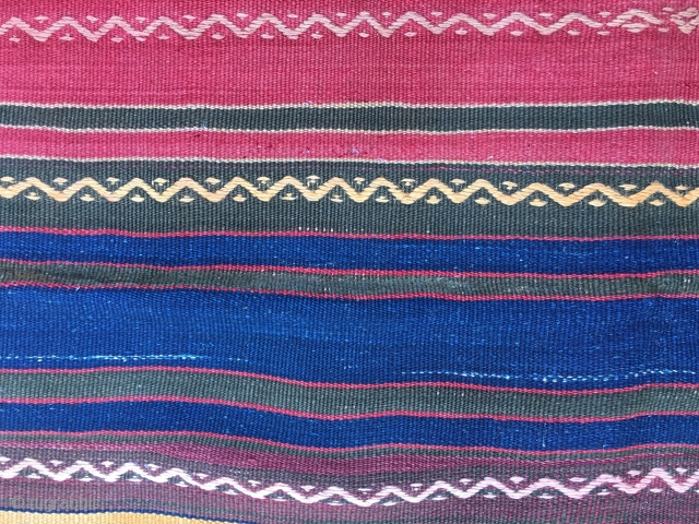 Colorful striped kilim. Cm 155x205. Eastern Anatolia. Very nice kilim with embroidery. Good condition apart from a few small holes.             