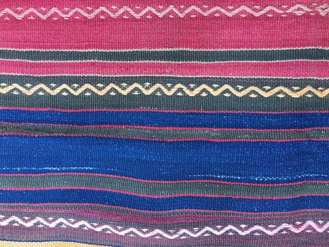 Colorful striped kilim. Cm 155x205. Eastern Anatolia. Very nice kilim with embroidery. Good condition apart from a few small holes.             