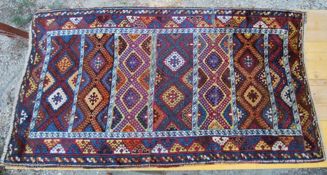 Southern Anatolia Antep rug. Cm 120x205. Early 20th century. 90% is full pile. Some oxidation and wear in the center. Only the strong orange seems to be chemical. A good deal for  ...