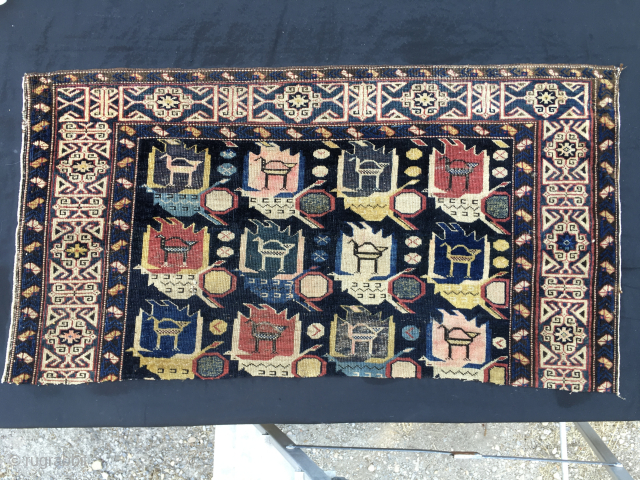 Shirwan Kuba with Kufic border fragment.
Antique, rare, beautiful. 
Available emailing to carlokocman@gmail.com
                     
