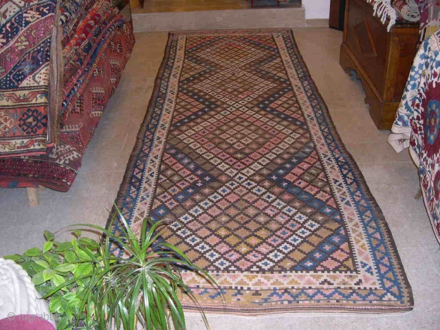 AFGHAN LABIJAR AREA KILIM - CM 126X403 OR FT 4.1X13.2 - FANTASTIC KILIM RUNNER WITH GREAT NATURAL DYES - 3/4TH QUARTER 19TH CENTURY - NORTHWEST AFGHANISTAN, MAIMANA VALLEY - IN VERY GOOD  ...