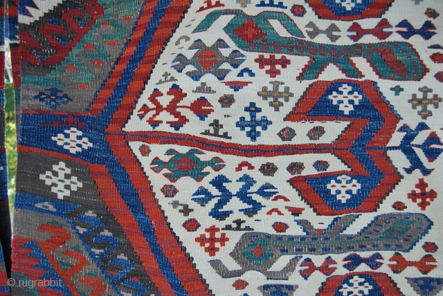 Aydin kilim. Western Anatolia. 2 pcs. Cm 325x185 Antique, wonderful colors, in very good condition.
See more pics on fb: 
http://www.facebook.com/media/set/?set=a.10151195965754258.507066.358259864257&type=3
This is a great, special kilim with fantastic colors and a wonderful pattern.  ...