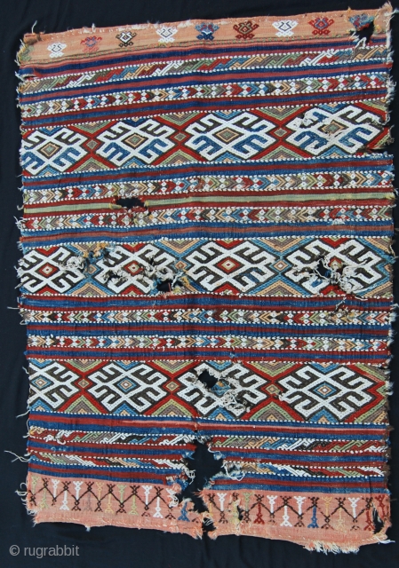 Eastern Anatolian Kurdish cuval face fragment. Cm 139x100. Datable to mid 19th century, 1850/1860. Wool & cotton. Great colors.              