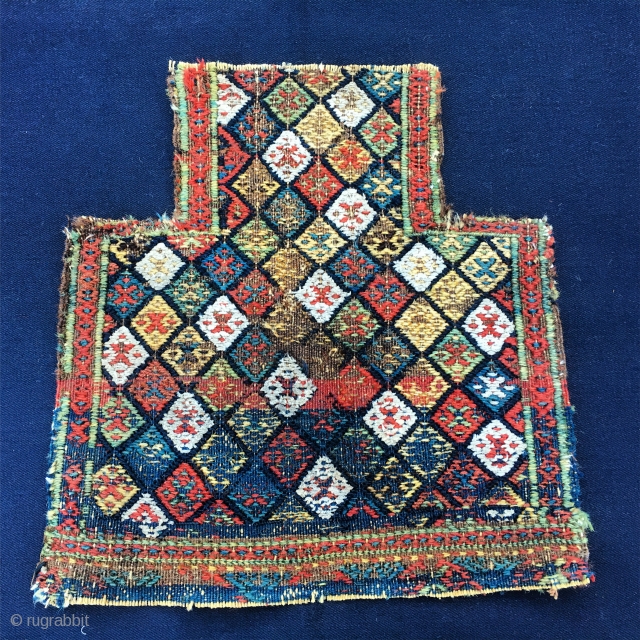 Lovely Shahsavan Sumack namakdan/salt bag face. Cm 36x26x38. End 19th c. Wonderful colors, wonderful pattern. The back side looks like a painting by Jackson Pollock. Might need one more wash. A beautiful  ...