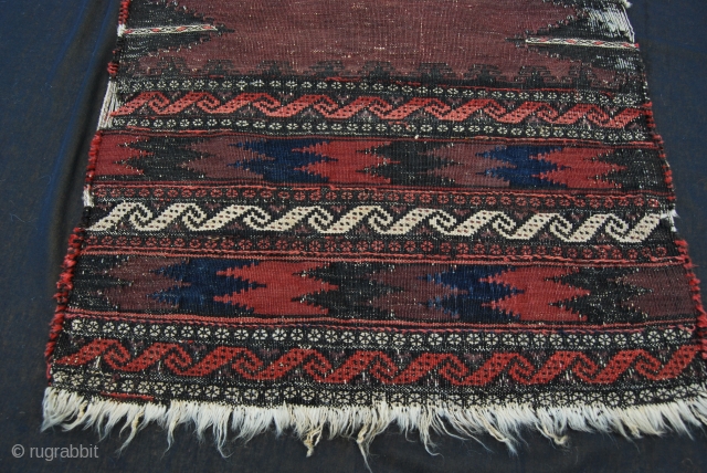 Baluchi sofreh. Cm 59x141. Late 19th or early 20th century. Holes & tears, but charming, detailed, restorable. See more pics on Facebook: https://www.facebook.com/media/set/?set=a.10151371676299258.535674.358259864257&type=3
Pls see also my other postings on rugrabbit: http://rugrabbit.com/profile/580  