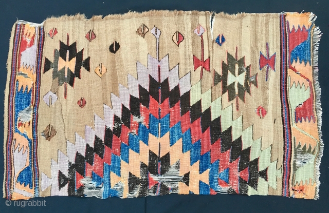 Karapinar kilim fragment. Cm 75x135. Datable 1860/70. Lovely fragment with great colors. I recently opened a forgotten wooden chest full of fragments bought in the early days of my kilim love. Used  ...