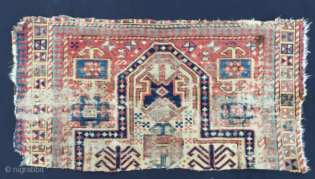 Caucasian prayer rug fragment. Cm 45x90 ca. Probably Shirwan or Akstafa. Imo it might be 2nd or 3rd q of 19th c. I had it for over half a century!. It might  ...