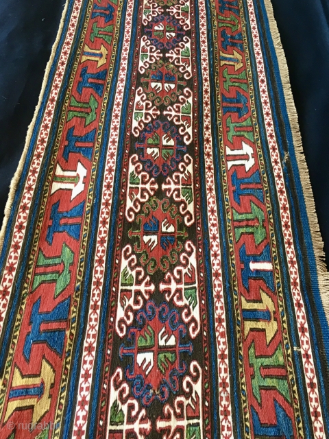 
We all know that the Shahsavan tribal group was actually the best as regards weaving, dying, patterns, creativity, etc. 
Here we have a great Shahsavan Sumack mafrash long panel. 
Size is cm  ...