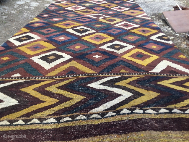 Top Maimana kilim named Diamond Maimana. Cm 215x335. End 19th century to early 20th c., but frankly I think it's older than that. Pattern filled with fantastic colorful diamonds. Colors are incredibly  ...