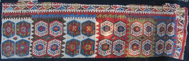 Karapinar kilim strip mounted fragment. Second half 19th century. Great colors. Professionally mounted.                    
