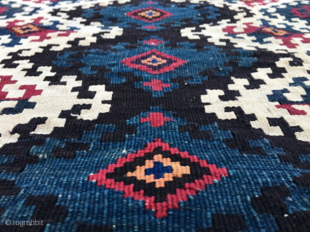 Beautiful & rare Malatya Sinanli bag face. Cm 70x70 ca. Late 19th or early 20h c. Flatweave, great natural saturated colors, like the deep, super cochineal and a fantastic petrol blue indigo.  ...