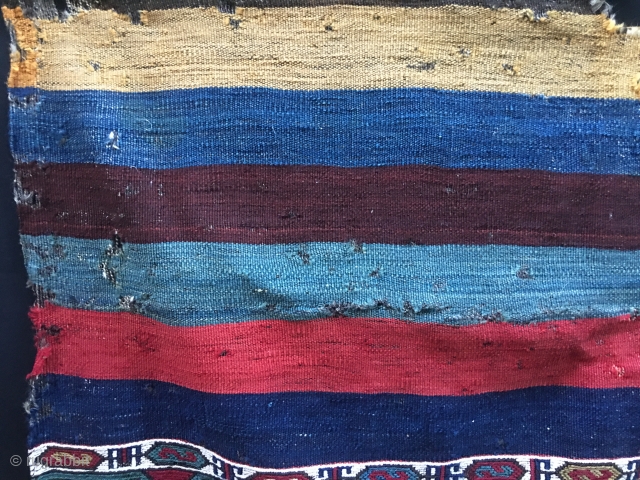 Super East Anatolian cuval/storage bag with fantastic graphics and wonderful colors. A real killer. Flat weave & sumack. Minor condition issues to report. Simply enjoy. If interested email to carlokocman@gmail.com 
  