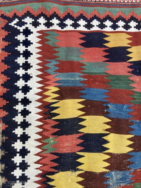 Qashqai kilim fragment.
Fars region. Iran.
Size is cm 75c165.
Age approx 1880/1890.
Lovely natural colors.
Available after 30/40 years in my collection. 
Email carlokocman@gmail.com             