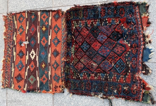 Jaff Kurd heybe with fantastic kilim back. 
Cm 50x60 ca. Mid or end 19th century.
I find it extremely fascinating, with wonderful colors and shiny wool.
So many Jaff Kurds bags around, but this  ...