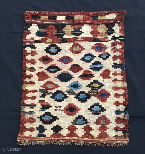 Shahsavan kilim khorjin bag face. Cm 48x61. Early 20th c or late 19th c. Sweet, colorful, full of diamonds. Some colors should be natural. In good condition.      