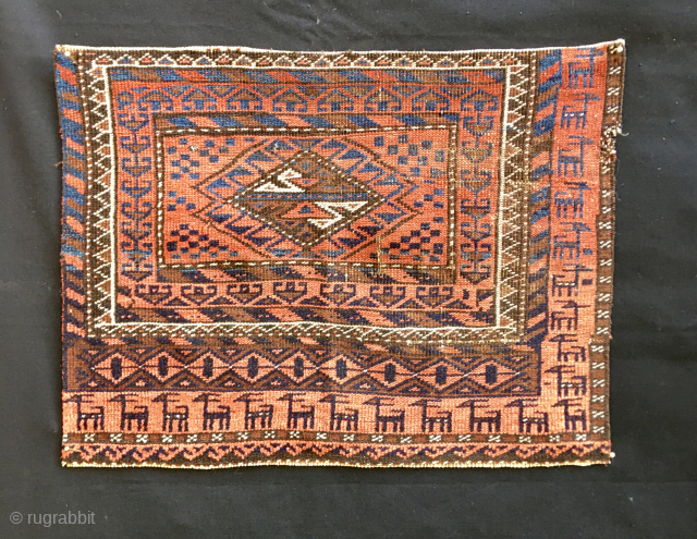 Baluchi rug fragment.
Cm 37x48
Early 20th century or before.
Very thin weave.
Great camel(?) display.
Decorative, beautiful.
Email carlokocman@gmail.com