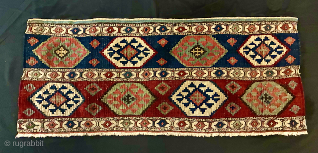 Excellent
Shahsavan
sumak/kilim mafrash main panel.
Cm 44x109
2nd half 19th century
Very fine weaving.
Best colors.
In great condition.
Rare pattern. 
Collection item.
Fyi the panel looks much better than in my pics.
Please DM or email carlokocman@gmail.com    