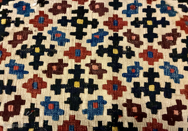 Yes, an unusual panel.
It's a kilim mafrash end panel.
Size is cm 36x84
Rare and beautiful.
DM or email carlokocman@gmail.com