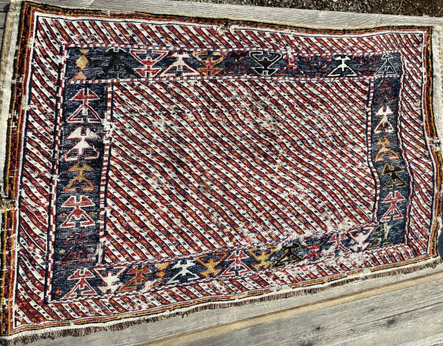Beautiful Bakhtiari mafrash side panel. 
Cm 61x108. 
Cotton & wool. 
Flatweave & sumack. 
Late 19th/early 20th c ca. 
Condition issues as per photo. 
Please DM or email carlokocman@gmail.com     