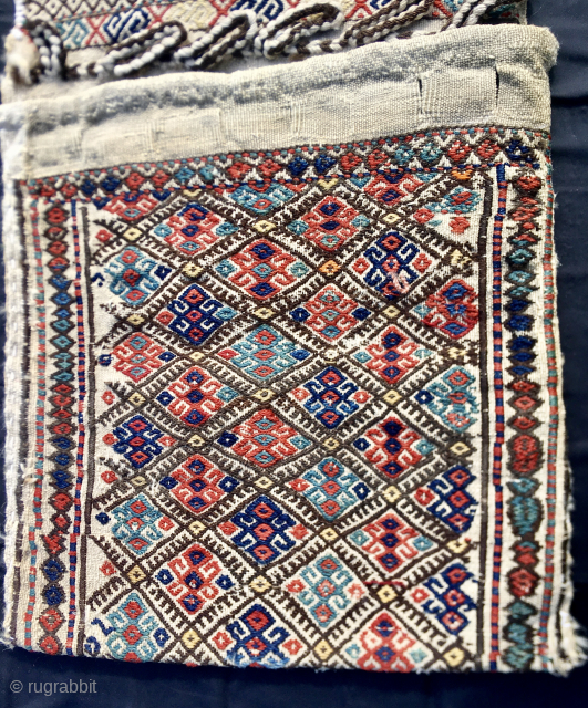 Armenia, Zangadzor region, the southernmost part of Armenia, border with Iran." Thanks to asolo_kilim_gallery who found it out. 
Beautiful heybe or saddle bag. 
Size is cm 44x122 
Approx age is end 19th,  ...