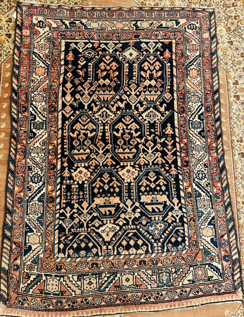 Old Persian nomadic Malayer rug size is 4x6 (121cmx182cm)circa 1900
In good condition 
Price $850+shipping                   