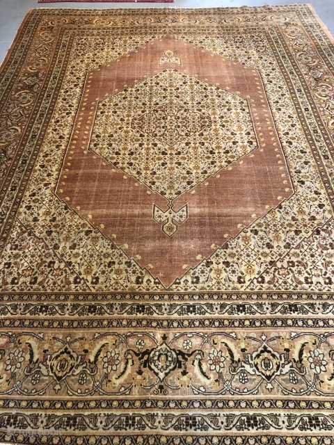 Antique PersianTabriz Hajji Jalili size is 9.6x12.8 in good condition no repair no holes no dry rot all in good shape.very soft wool          