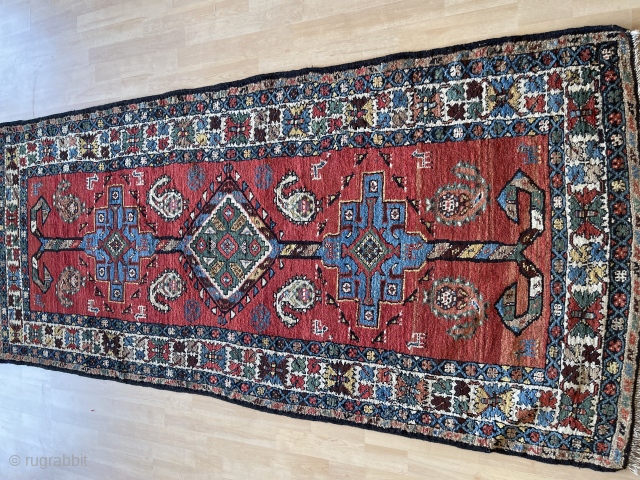 Nice very unique Kurd Tribal rug nice colors size is 3.4x7.3 in very good condition no repairs or issues              
