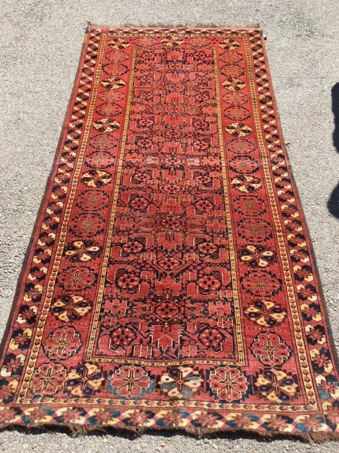 Turkman Bashir Rug Circa 1890 in nice conditions size is 4.8 x 7.6 (140X231)CM
one corner has small repair .              