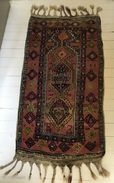 SOLD Beautiful sweet Malatya Tribal woman's prayer rug for the collector, 
Circa 1920  
Beautiful old piece made with love, and in excellent condition. 
Gorgeous natural dye colours on Lustrous wool, braiding  ...